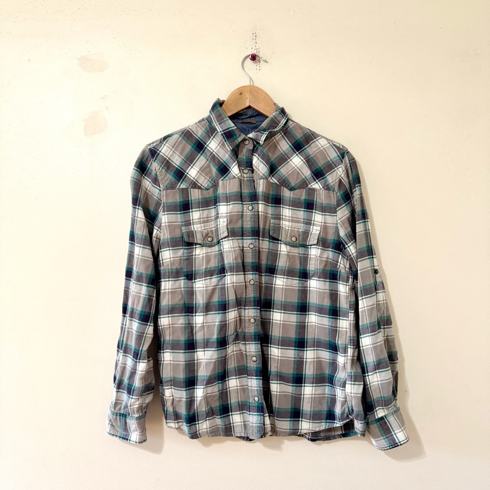 Jack's Girlfriend Flannel Button Up Shirt Western Pearl Snap Front Medium